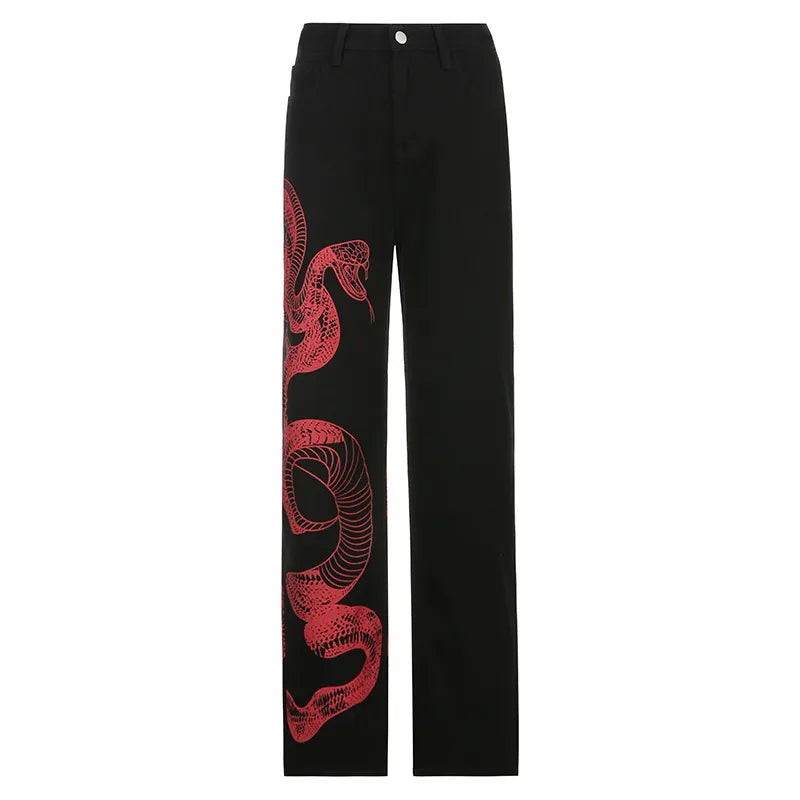 Red Snake High Waisted Jeans