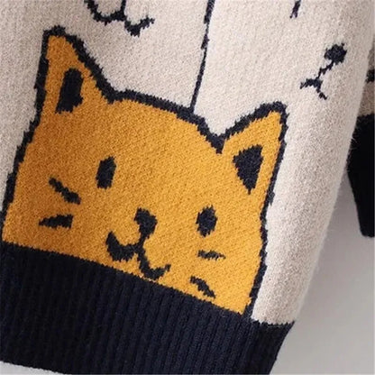 Cartoon Cat Cardigan Sweater