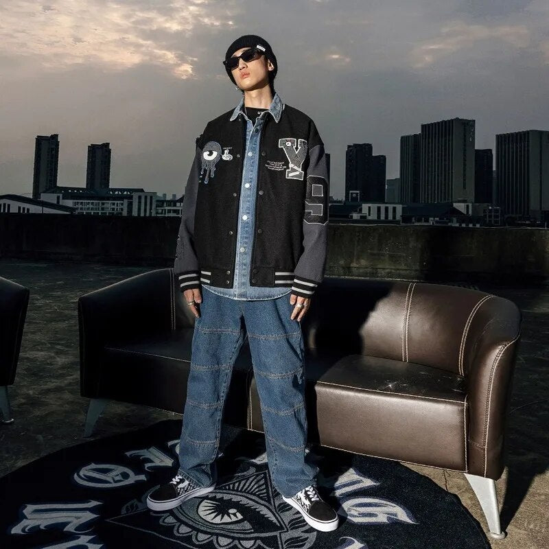 Streetwear Parody Flocking Baseball Uniform Coat