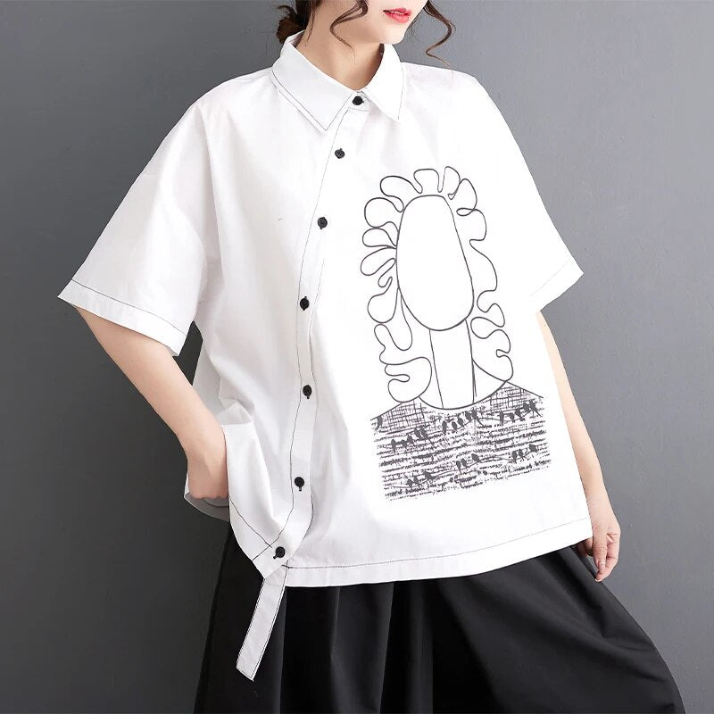 Graffiti Print Japanese Style Blouse