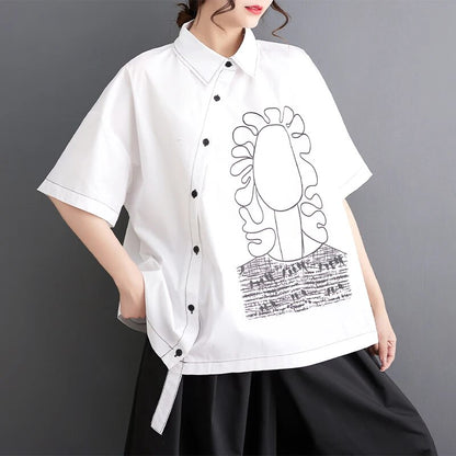 Graffiti Print Japanese Style Blouse