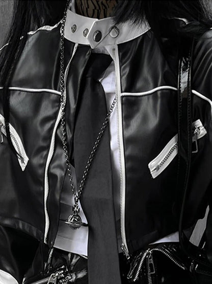 Shiny Patent Crop Top Leather Jacket