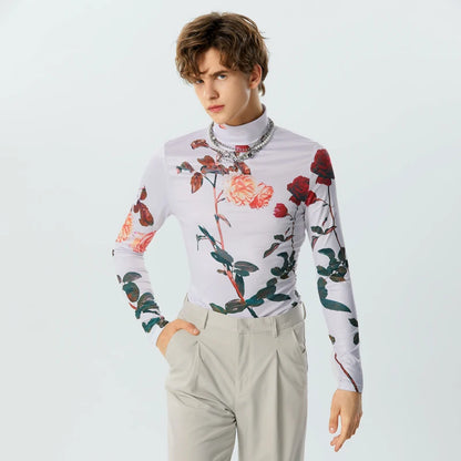 Flower Printing Turtleneck Long Sleeve