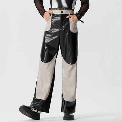 PU Leather Patchwork Trousers