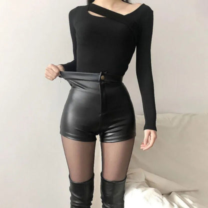 Black Leather Shorts High-Waisted