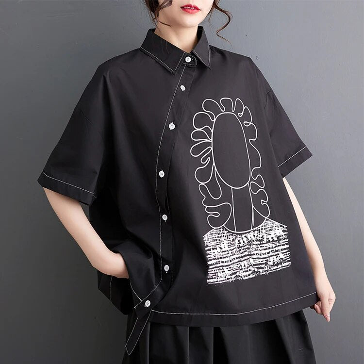 Graffiti Print Japanese Style Blouse