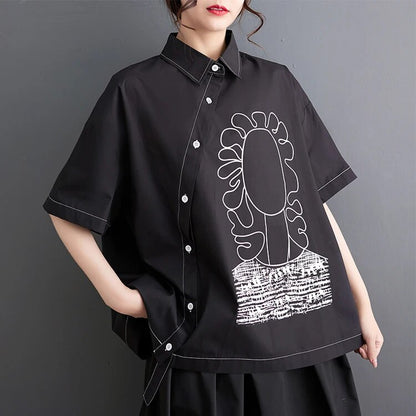 Graffiti Print Japanese Style Blouse