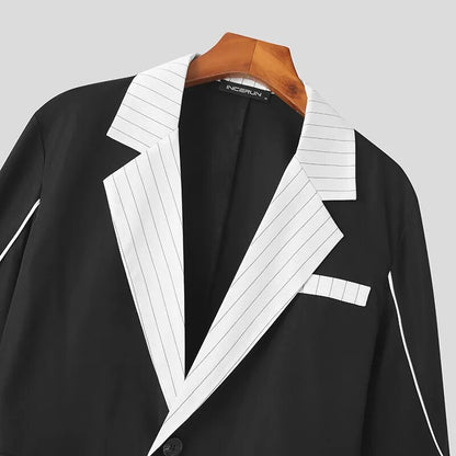 Streetwear Blazer Striped Patchwork