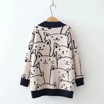 Cartoon Cat Cardigan Sweater