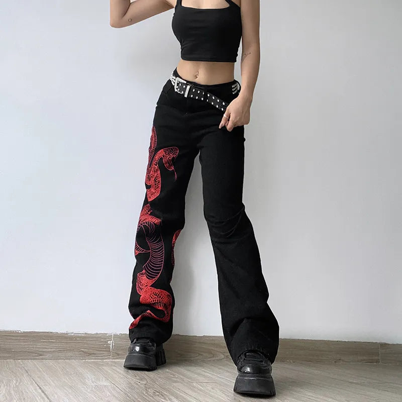 Red Snake High Waisted Jeans