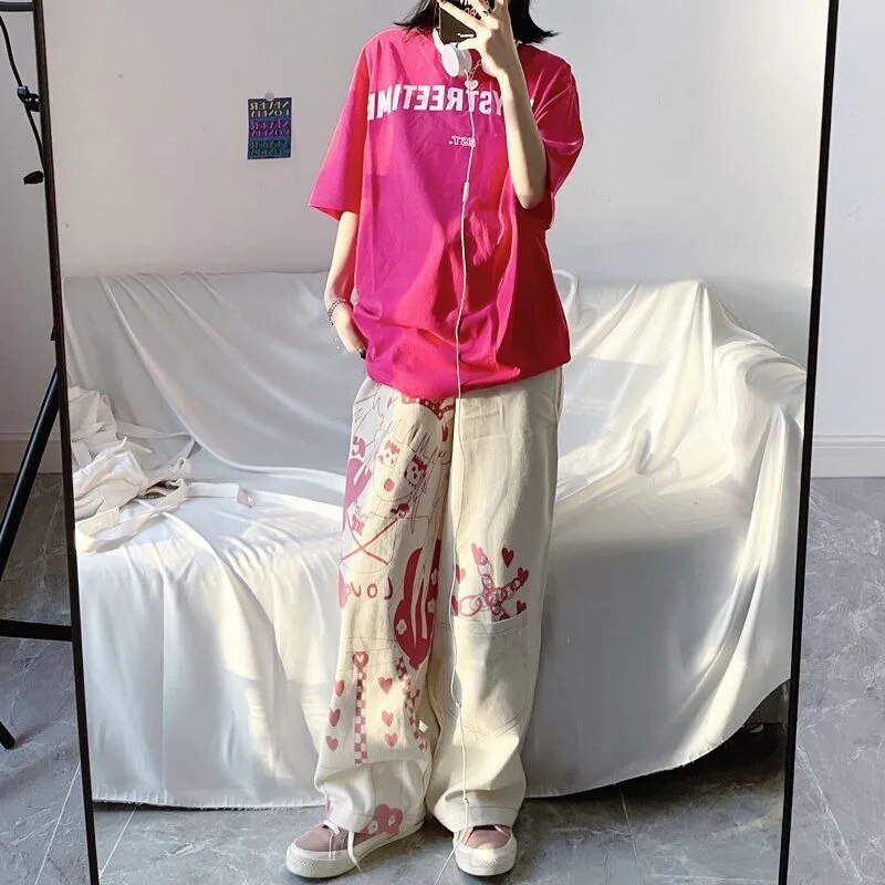 Anime Pink Trousers Wide Leg