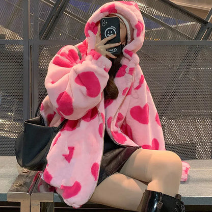 Cartoon Heart Bear Zip Up Hoodies