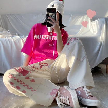 Anime Pink Trousers Wide Leg