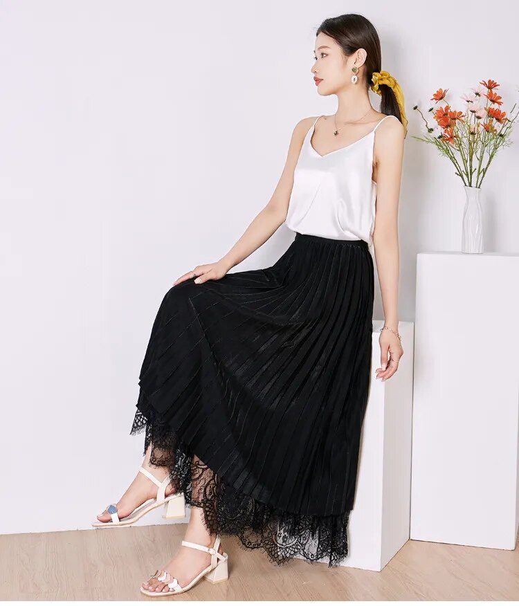 Vintage Lace Gauze Women's Skirt Elegant Loose