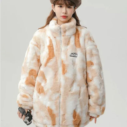 Tie-dyed Plush Cotton Jacket For Winter