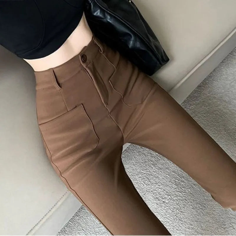 High Waist Solid Office Trousers