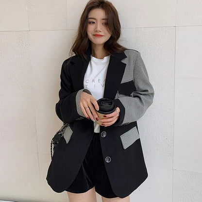 Plaid Contrast Blazer Coat