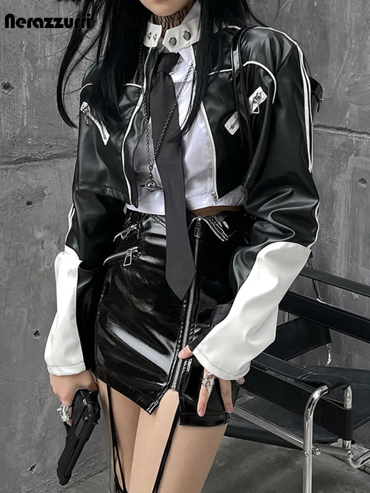 Shiny Patent Crop Top Leather Jacket