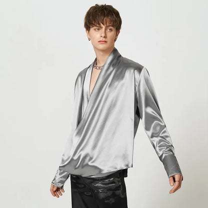 Solid Color Satin V Neck Camisa