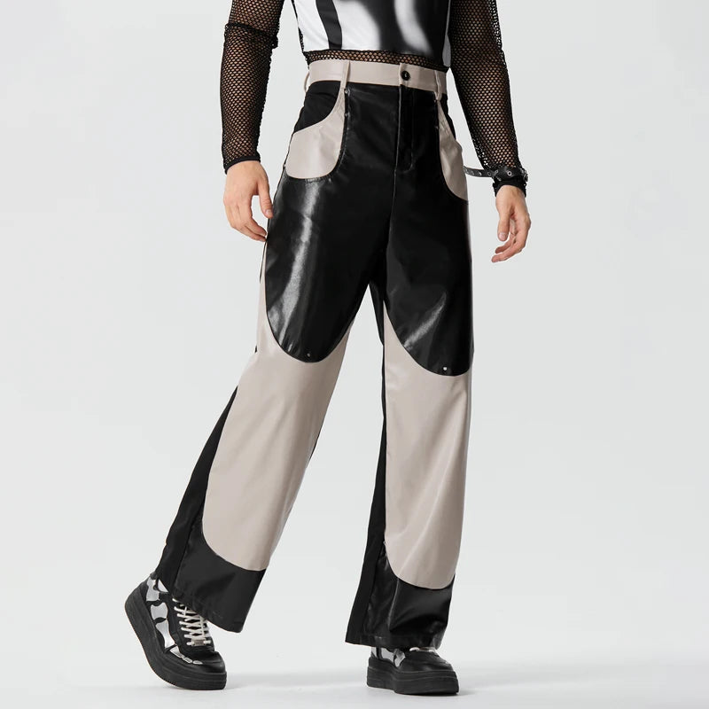 PU Leather Patchwork Trousers