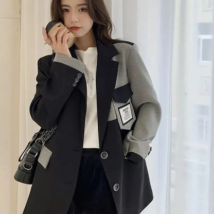 Plaid Contrast Blazer Coat