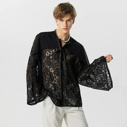 Irregular Lace Long Sleeve Shirt