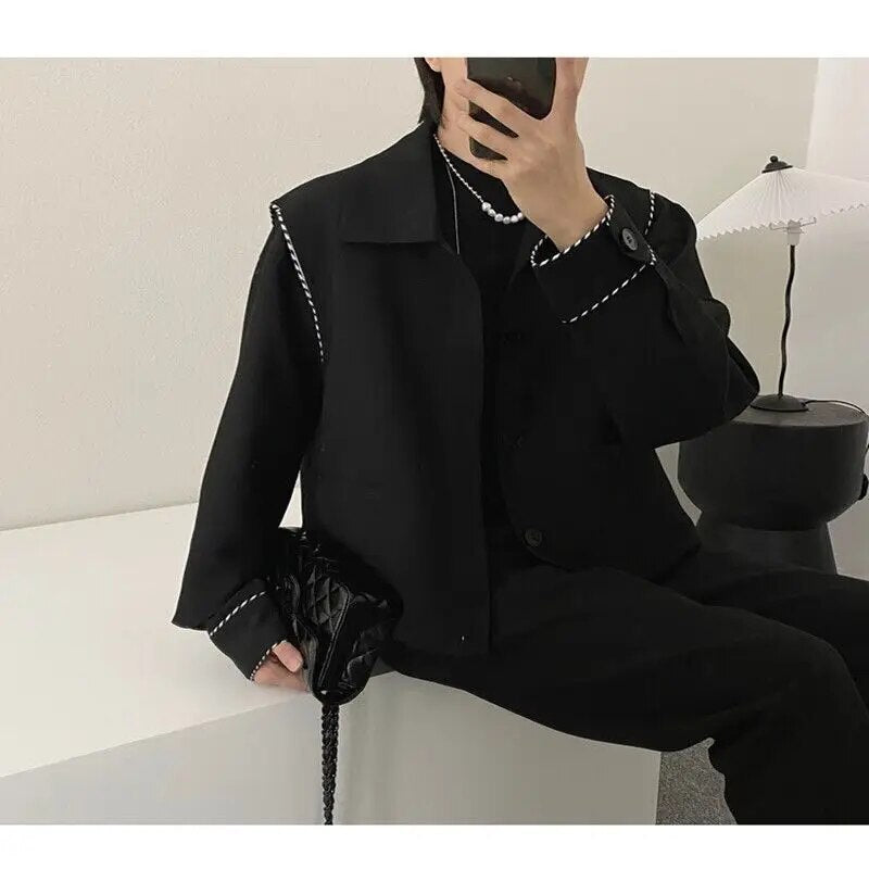 Black Stitching Jacket For Spring Or Autumn