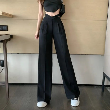 Hollow Out High Waist Straight Pants