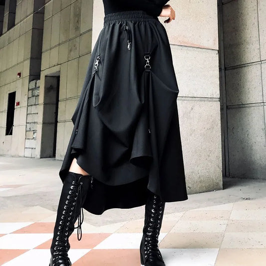 Punk Style Skirts High Waist Splicing Buckle