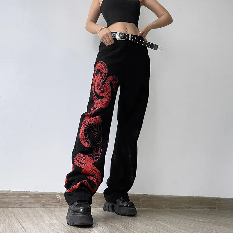 Red Snake High Waisted Jeans