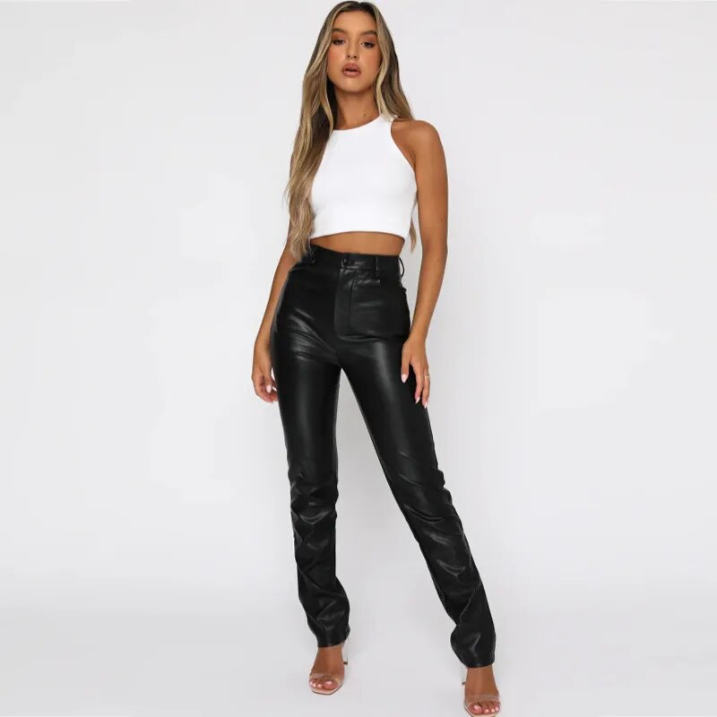 Pu Leather Pants Wide Leg Trousers