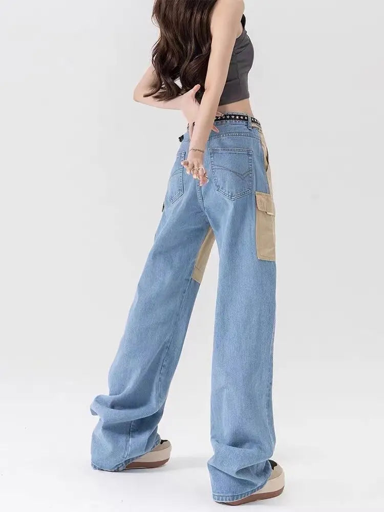 Two piece Splicing Straight Leg Jeans