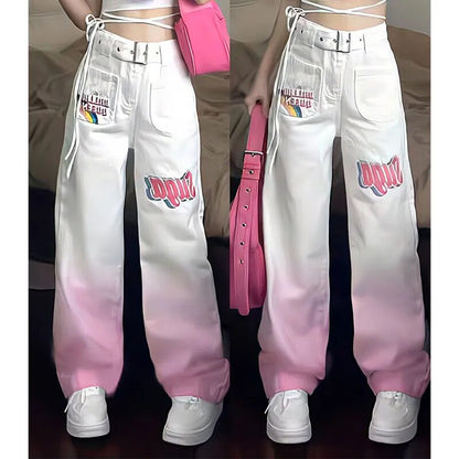 Retro Gradient Pink Jeans High Waist