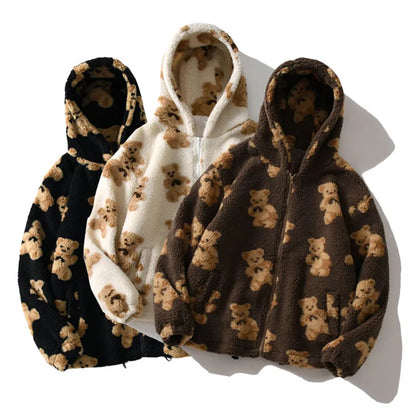 Cartoon Heart Bear Zip Up Hoodies