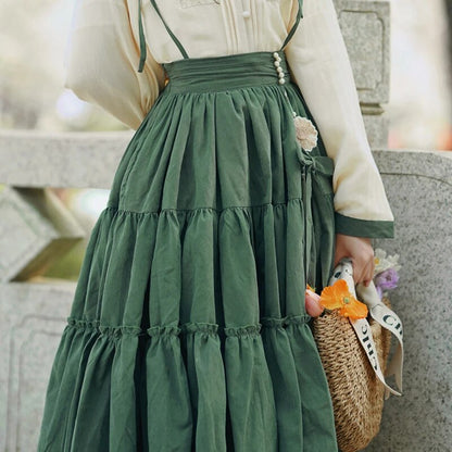 Vintage Strap Long Skirt High Waisted