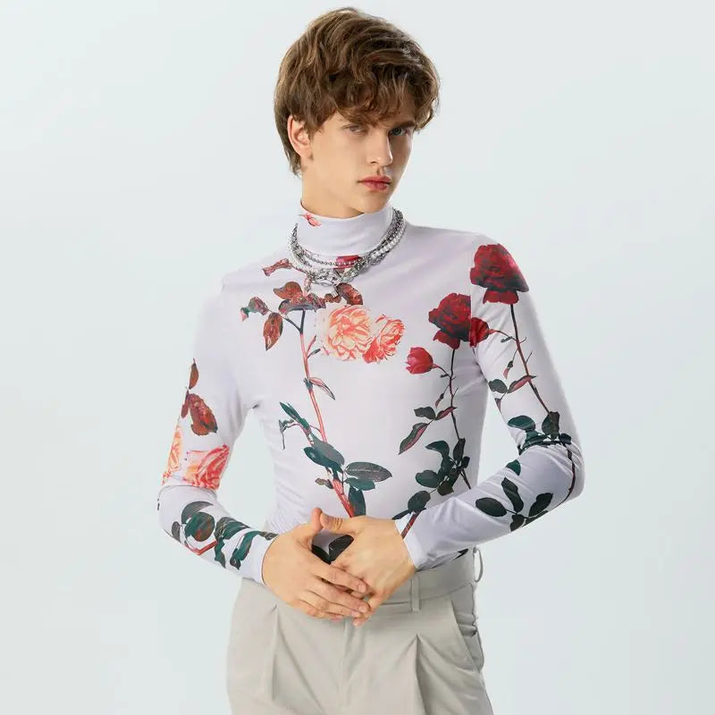 Flower Printing Turtleneck Long Sleeve