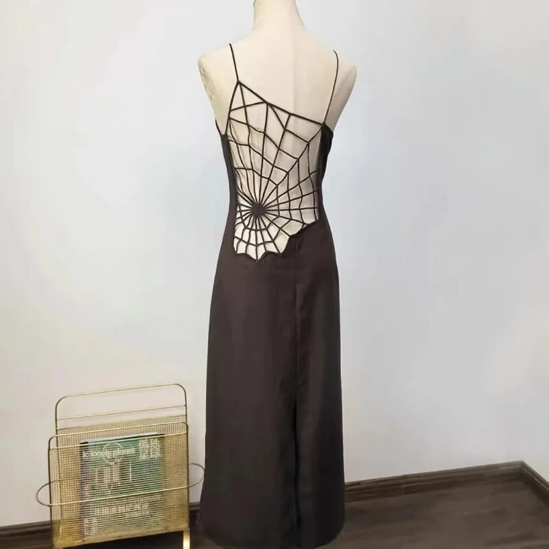 Niche Backless Spider Web Hollowed Out Dress