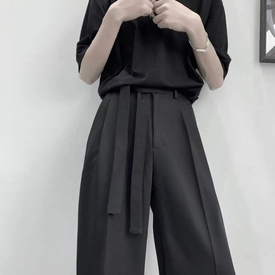 Belted Harajuku Suit Pants Elegant