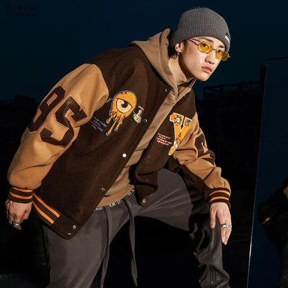 Streetwear Parody Flocking Baseball Uniform Coat