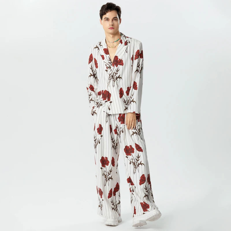 Flower Printing Long Sleeve Blazer & Pants