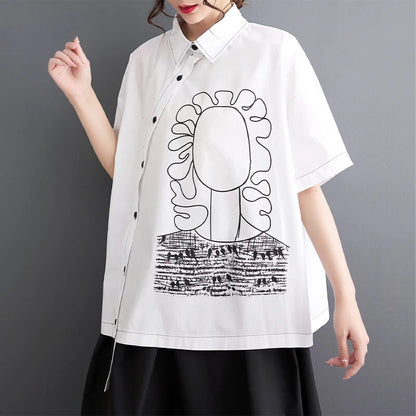 Graffiti Print Japanese Style Blouse