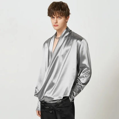 Solid Color Satin V Neck Camisa