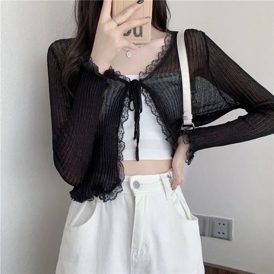 Summer Cropped Cardigan Slim Lace