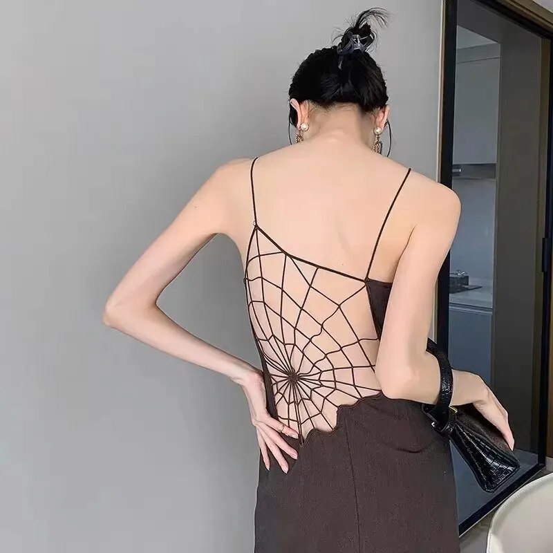 Niche Backless Spider Web Hollowed Out Dress