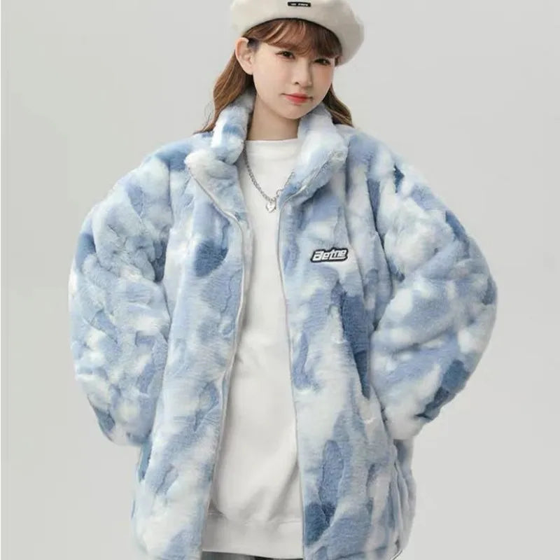 Tie-dyed Plush Cotton Jacket For Winter