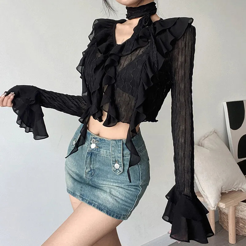 Lace Blouses Crop Top Gothic