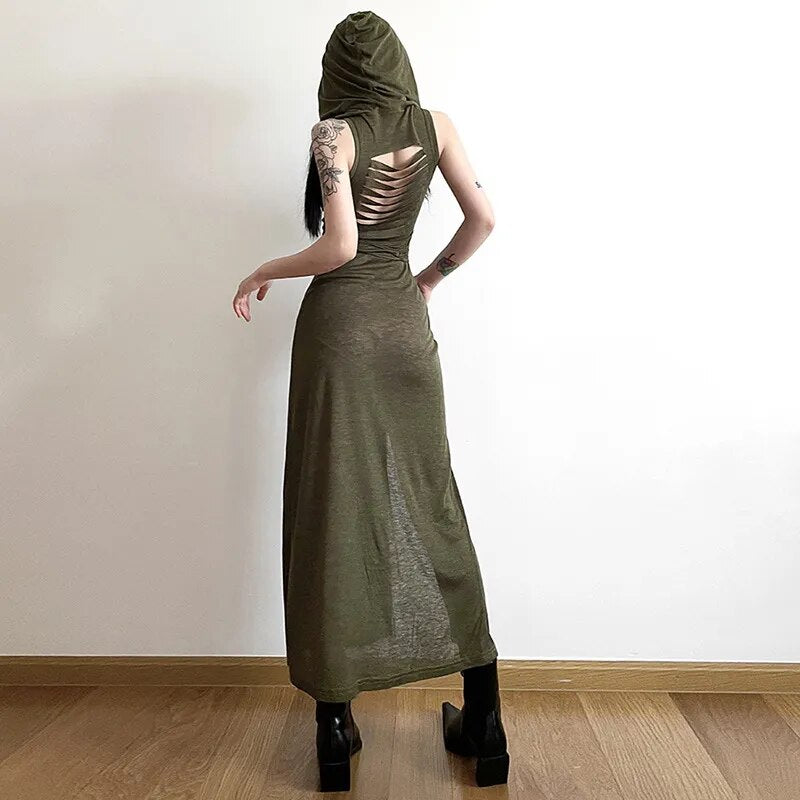 Dark Cyber Gothic Hooded Dresses