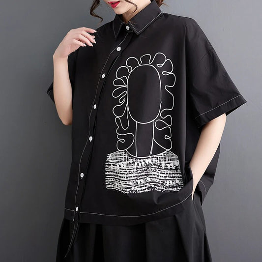 Graffiti Print Japanese Style Blouse