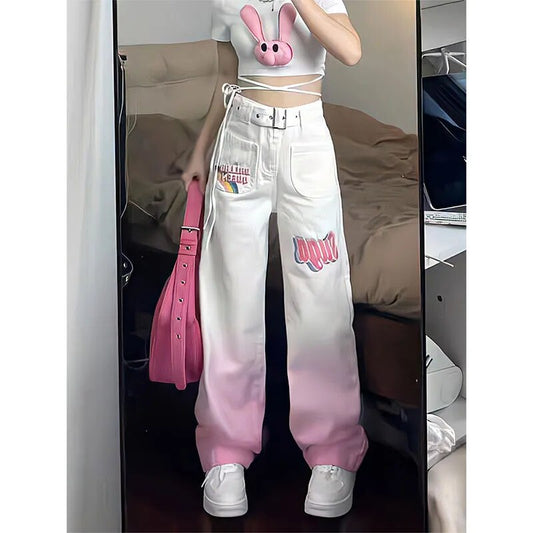 Retro Gradient Pink Jeans High Waist