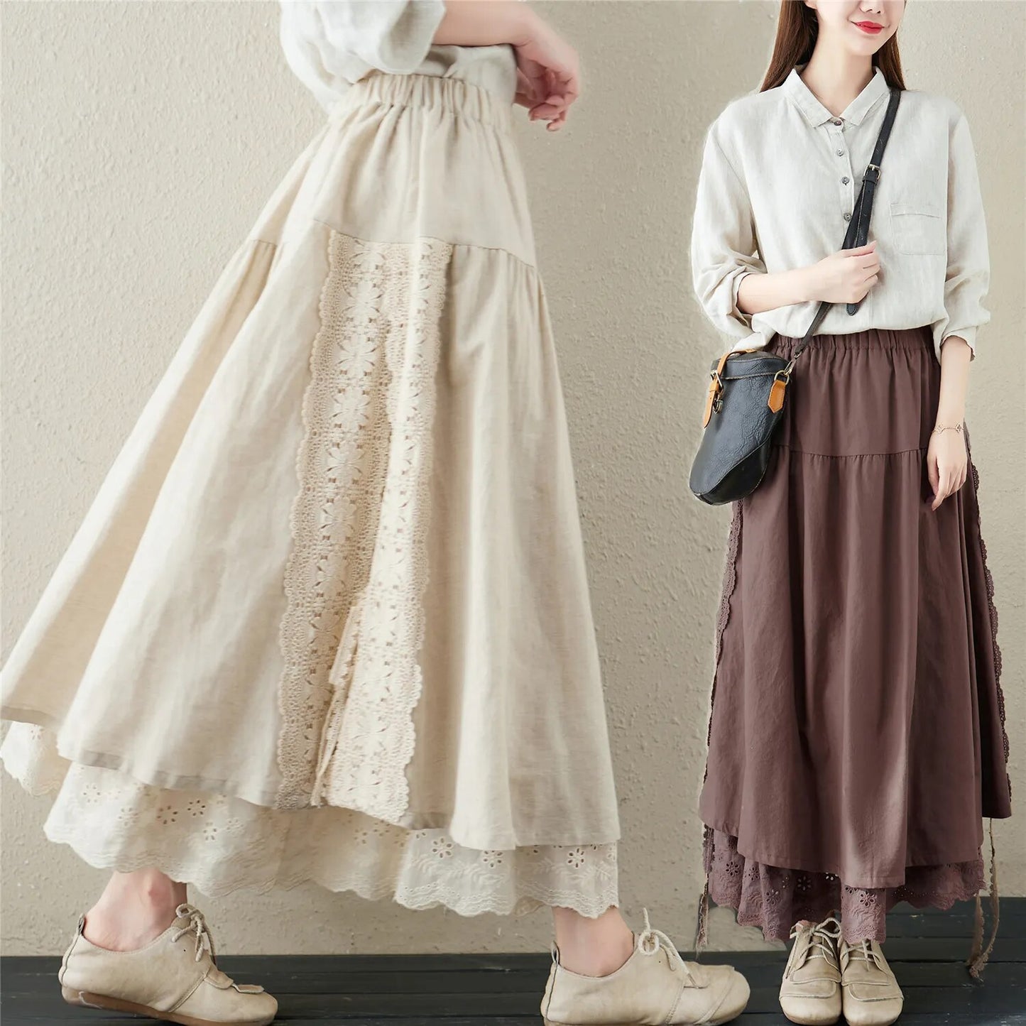 Cotton Linen Long Skirts Vintage